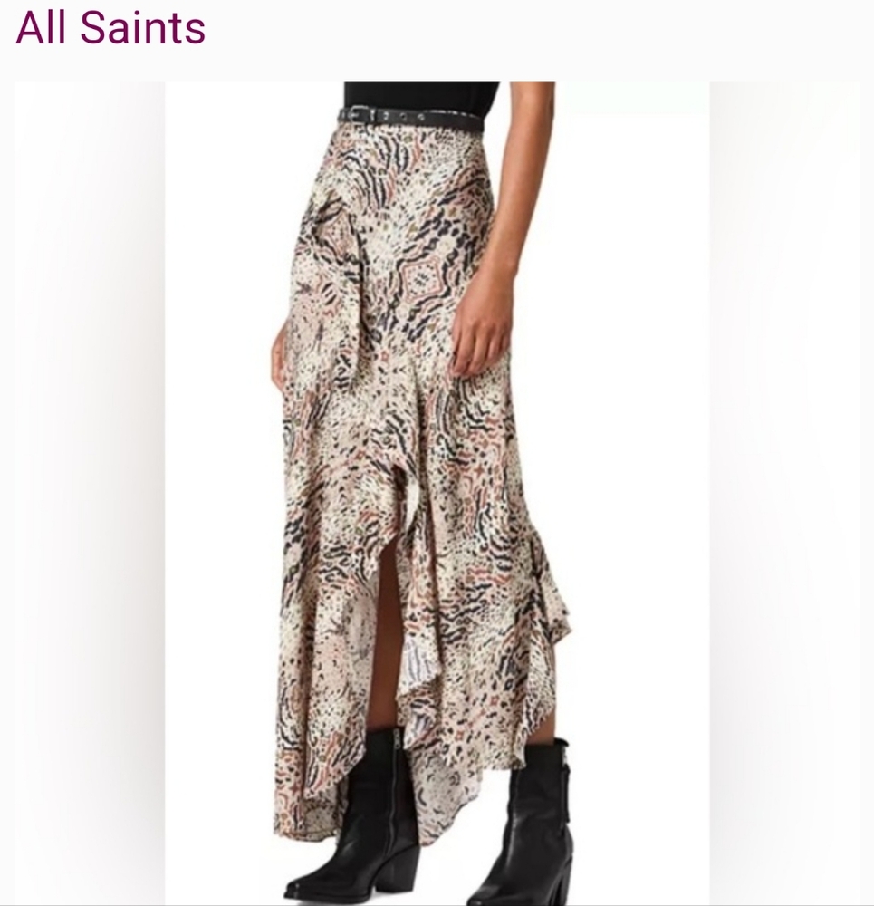 ALL SAINTS Women's RayaArietta Animal Print Ruffled Skirt Brown